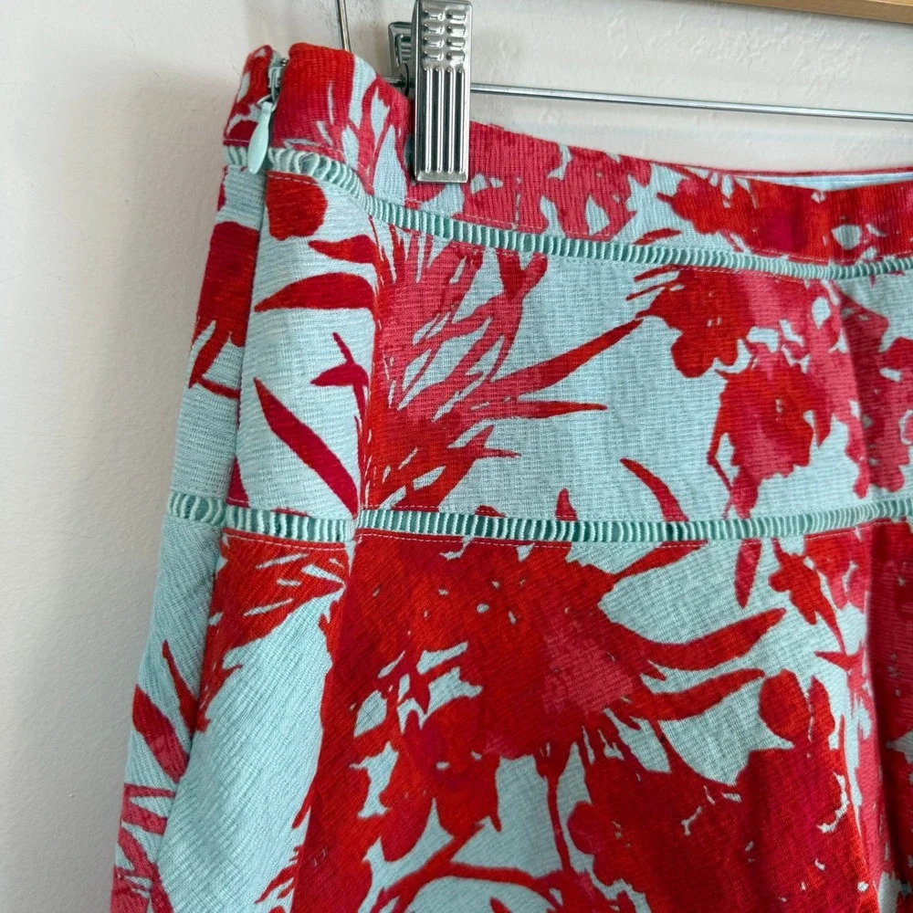 Banana Republic Floral Mini Skirt Red Blue Cotton Textured Tropical Summer 10‎